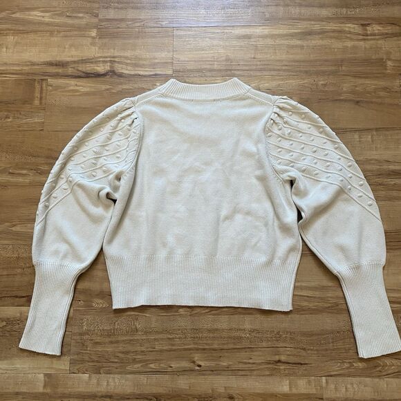 French Connection L Cropped Bobble-Stitch Knit Sweater Cream Cottage Preppy Chic - Picture 11 of 16